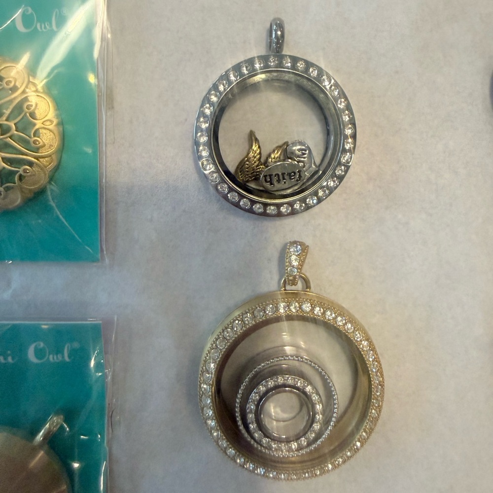 7 Origami Owl Gold and Silver Floating Locket Charms with Crystal Accents - Picture 4 of 12